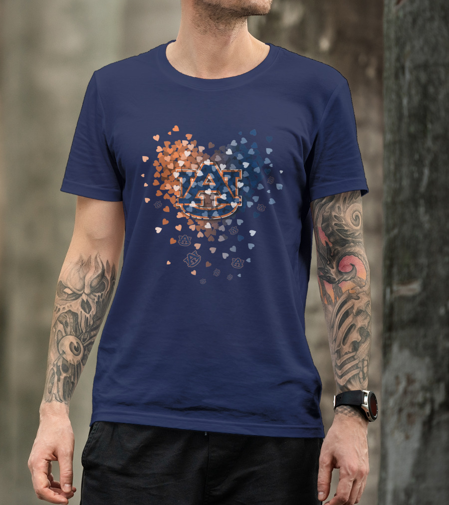 Auburn Tigers Au Logo With Orange And Blue Heart Confetti T-Shirt
