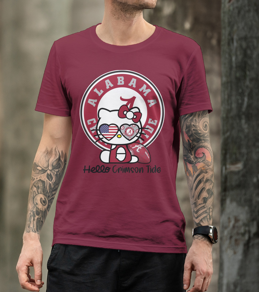 Alabama Crimson Tide Hello Crimson Tide American Flag Football T-Shirt