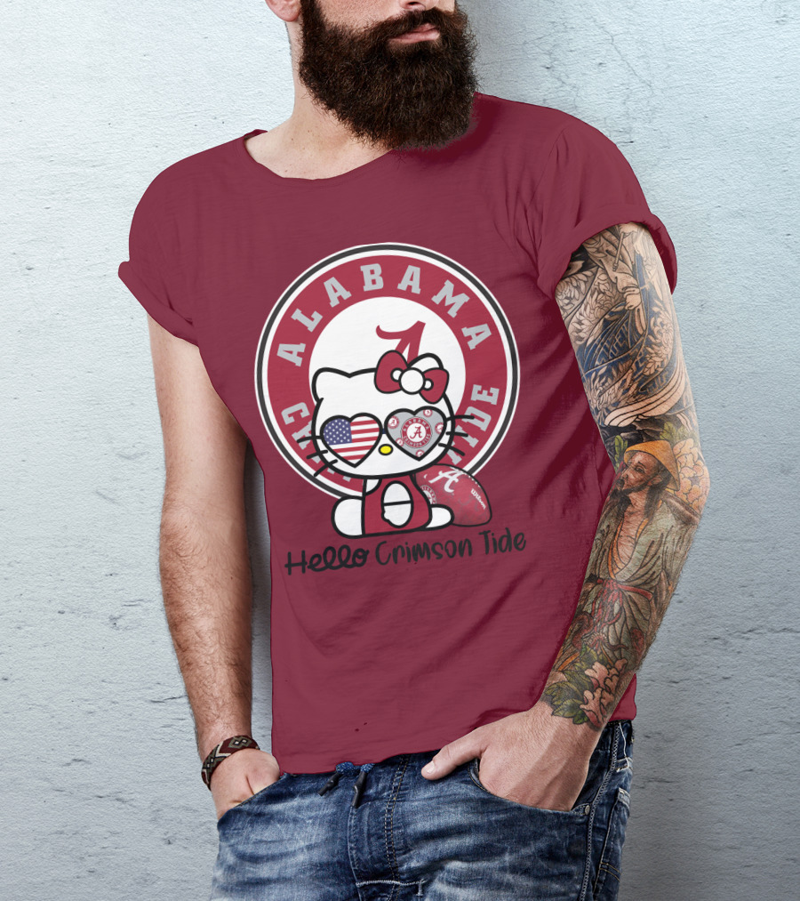 Alabama Crimson Tide Hello Crimson Tide American Flag Football T-Shirt