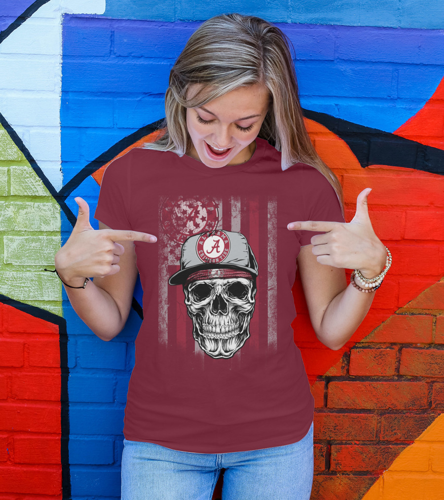 Alabama Crimson Tide Skull With Cap And Crimson T-Shirt