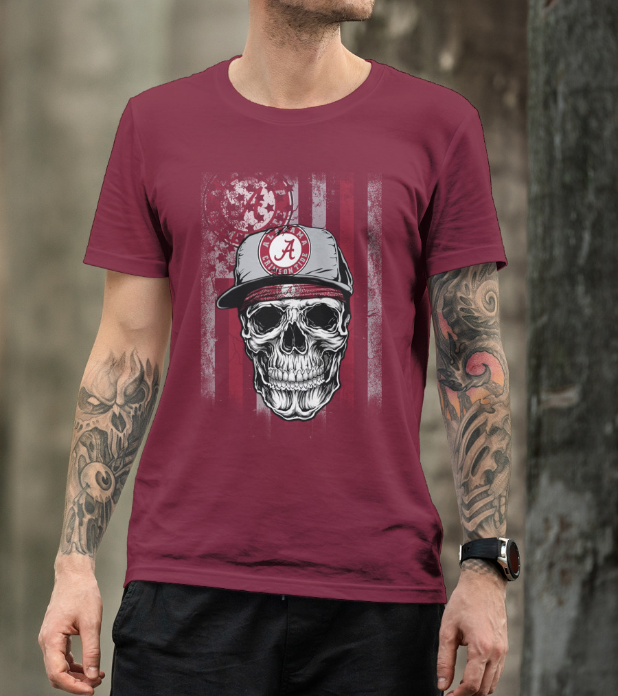 Alabama Crimson Tide Skull With Cap And Crimson T-Shirt