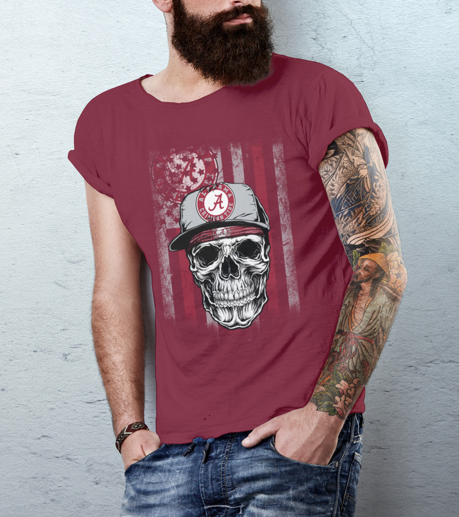 Alabama Crimson Tide Skull With Cap And Crimson T-Shirt