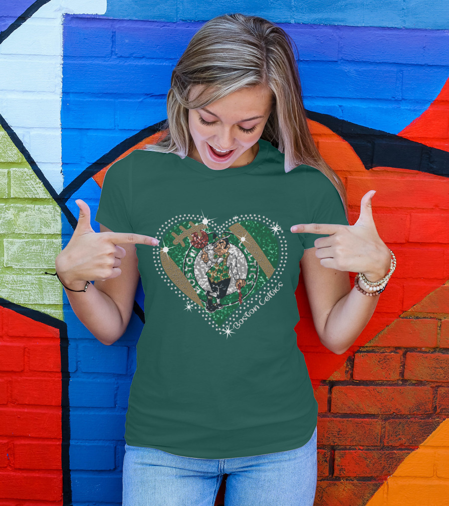 Boston Celtics Heart Logo With Sparkling Green And Gold Accents T-Shirt