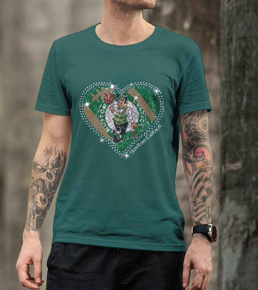 Boston Celtics Heart Logo With Sparkling Green And Gold Accents T-Shirt