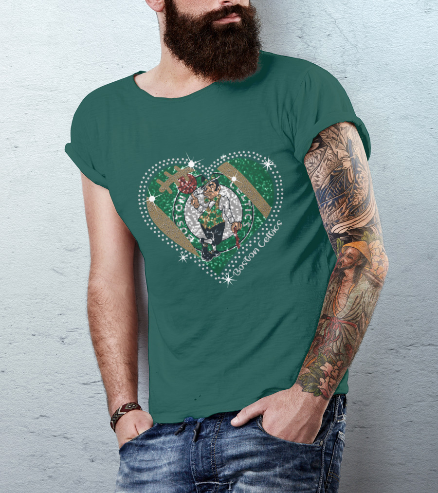 Boston Celtics Heart Logo With Sparkling Green And Gold Accents T-Shirt
