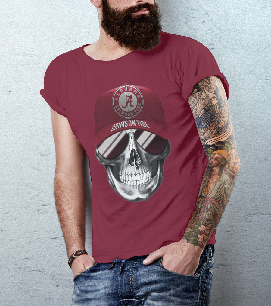 Alabama Crimson Tide Skull With Cap And Sunglasses T-Shirt