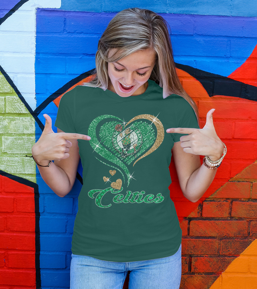 Celtics Heart Basketball Logo Sparkle T-Shirt