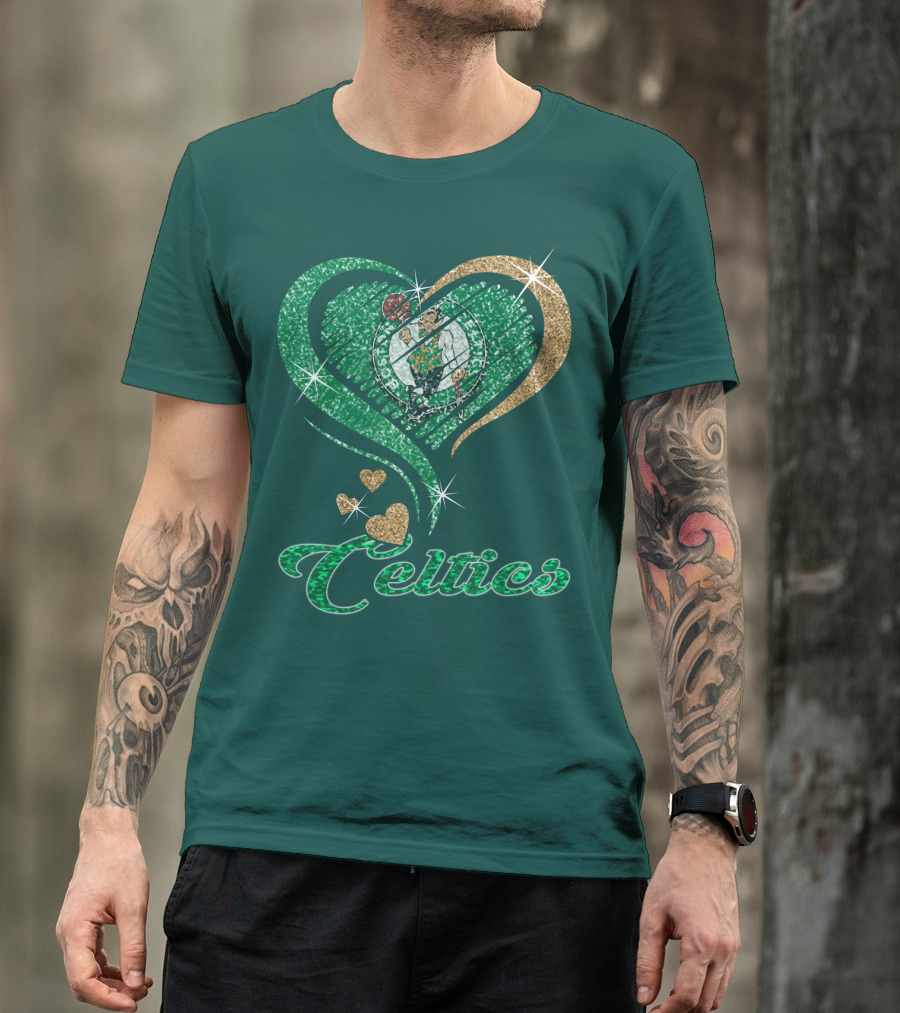 Celtics Heart Basketball Logo Sparkle T-Shirt