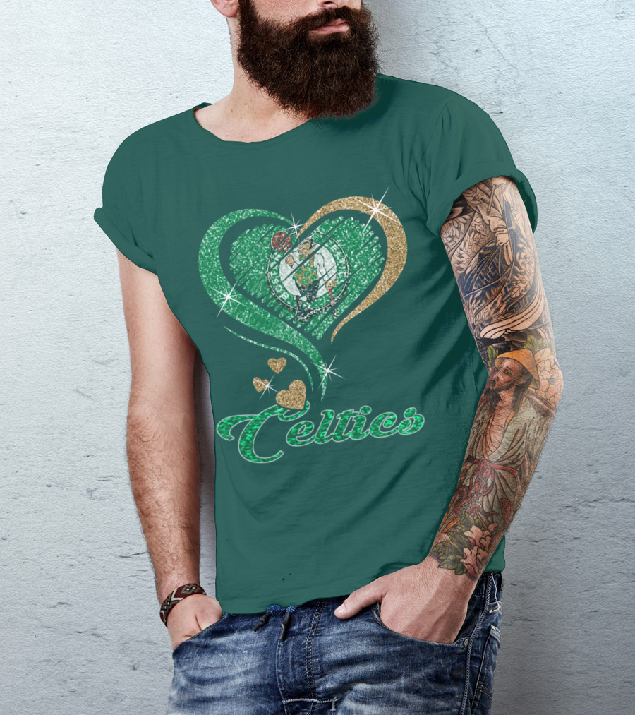 Celtics Heart Basketball Logo Sparkle T-Shirt