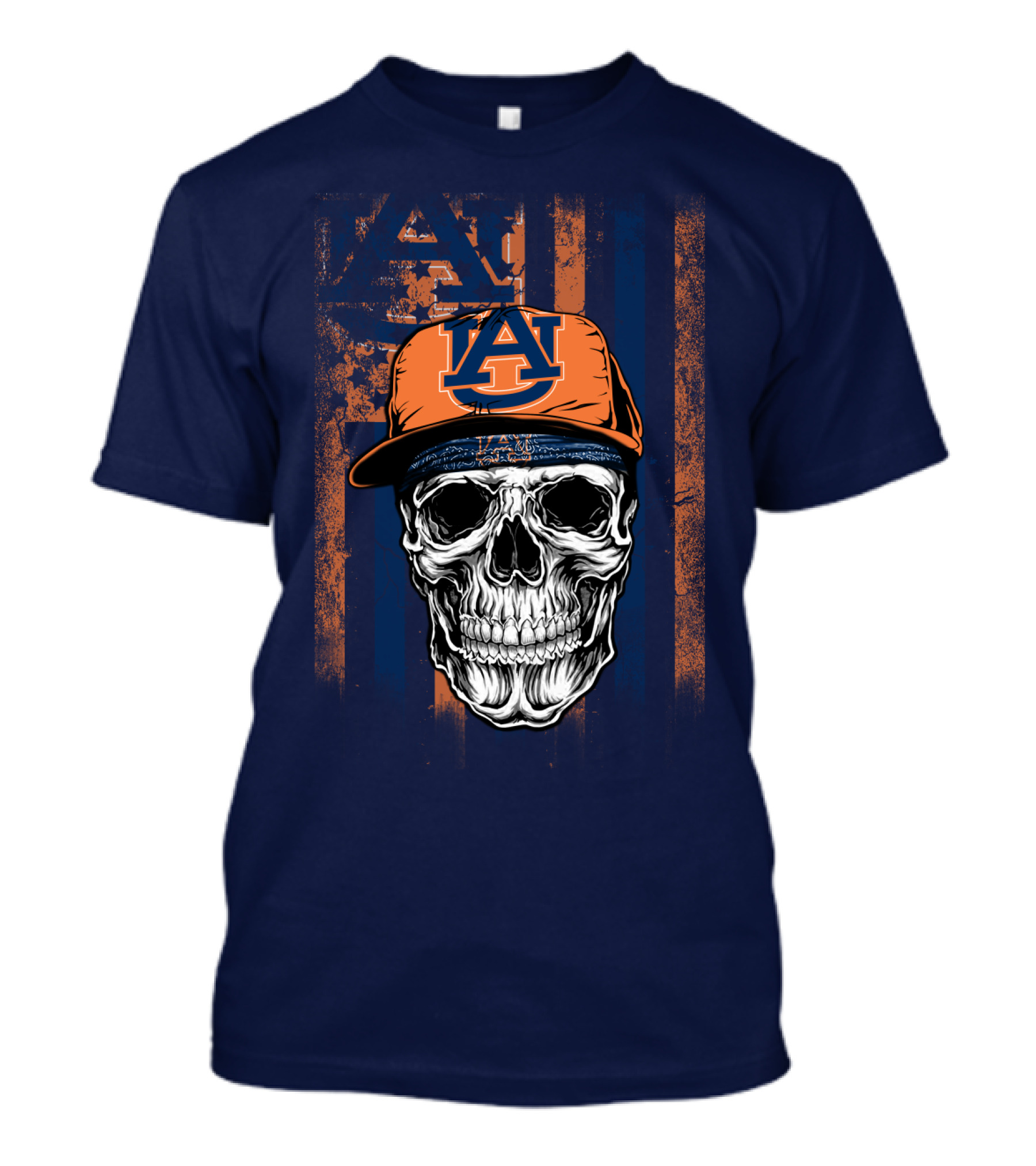 Auburn Tigers Skull With Hat And Striped T-Shirt