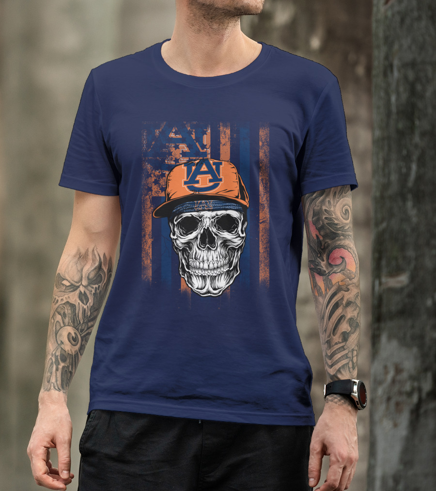 Auburn Tigers Skull With Hat And Striped T-Shirt