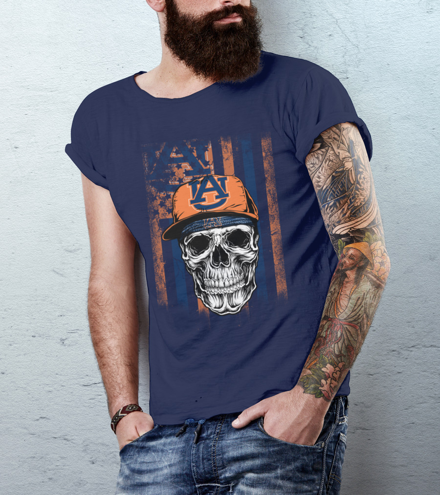 Auburn Tigers Skull With Hat And Striped T-Shirt