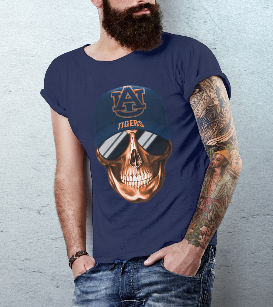 Auburn Tigers Skull With Au Logo Hat And Sunglasses T-Shirt