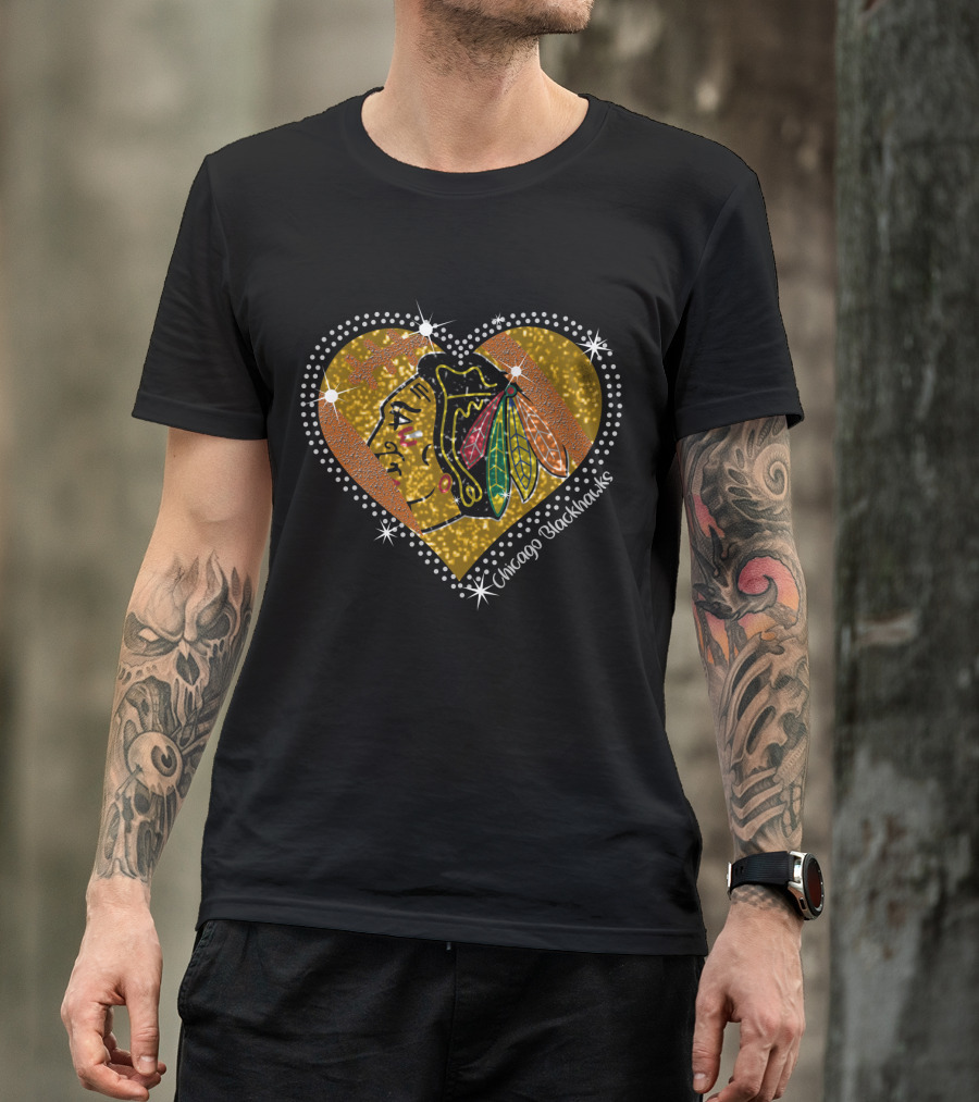 Chicago Blackhawks Heart Glitter T-Shirt