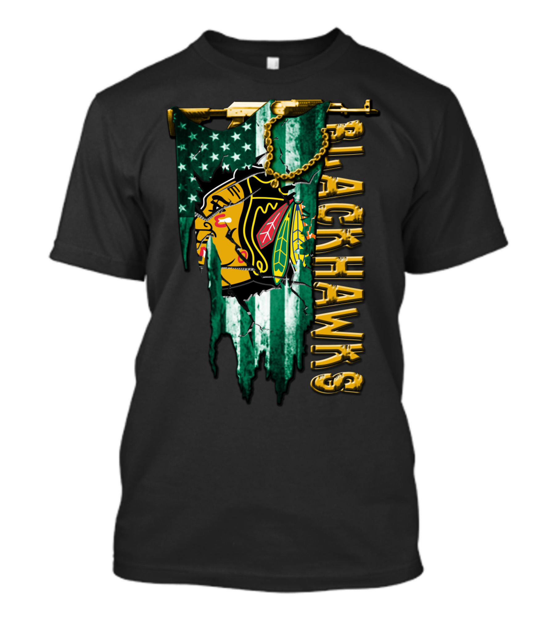 Blackhawks American Flag Style Tee T-Shirt
