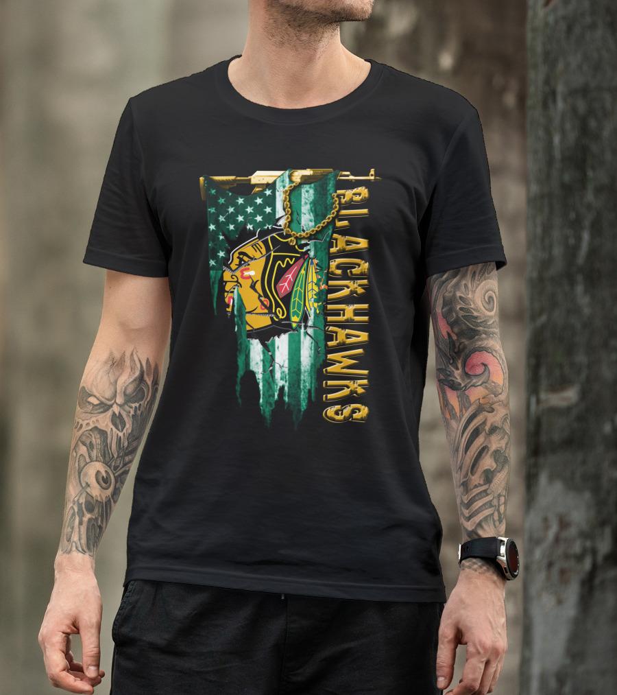 Blackhawks American Flag Style Tee T-Shirt