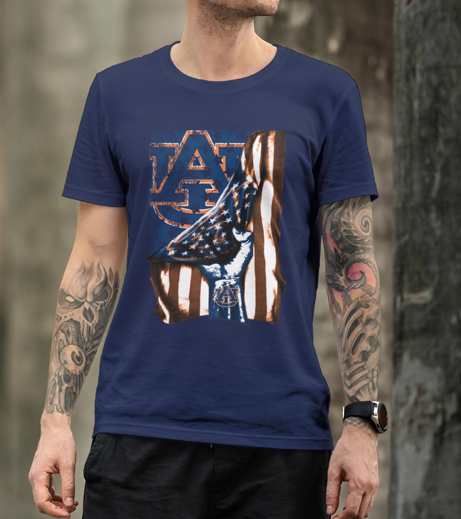 Auburn Tigers American Flag Hand Symbol With Au T-Shirt