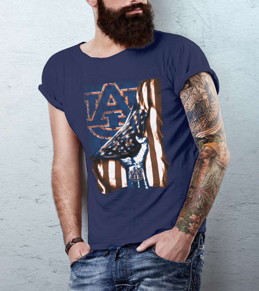 Auburn Tigers American Flag Hand Symbol With Au T-Shirt