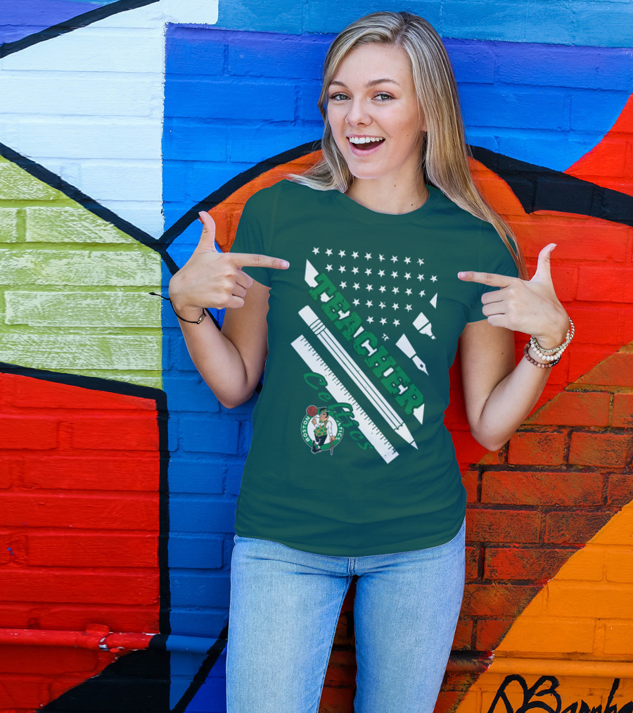 Boston Celtics Teacher Stars And Stripes Pencil Ruler T-Shirt