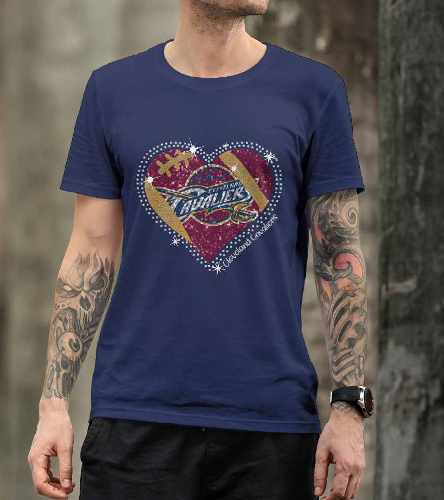 Cleveland Cavaliers Heart Football Basketball Sparkle T-Shirt