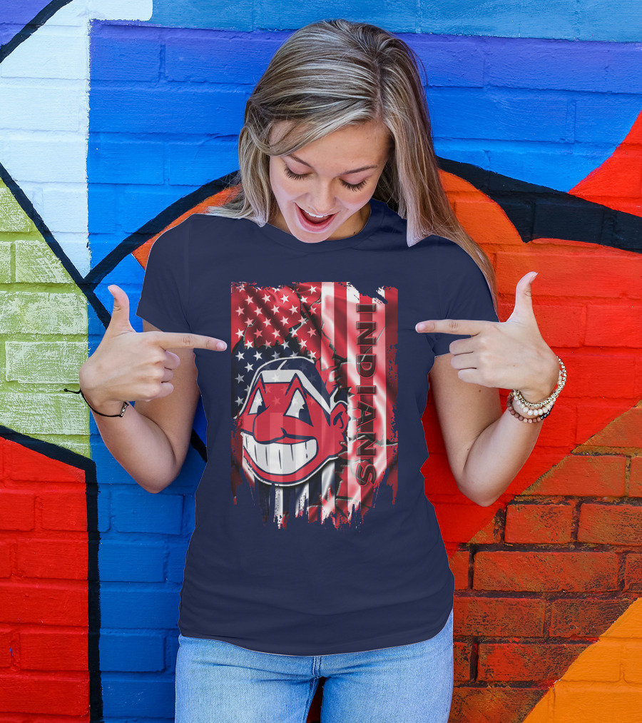 Cleveland Indians Chief Wahoo American Flag Patriotic Baseball T-Shirt
