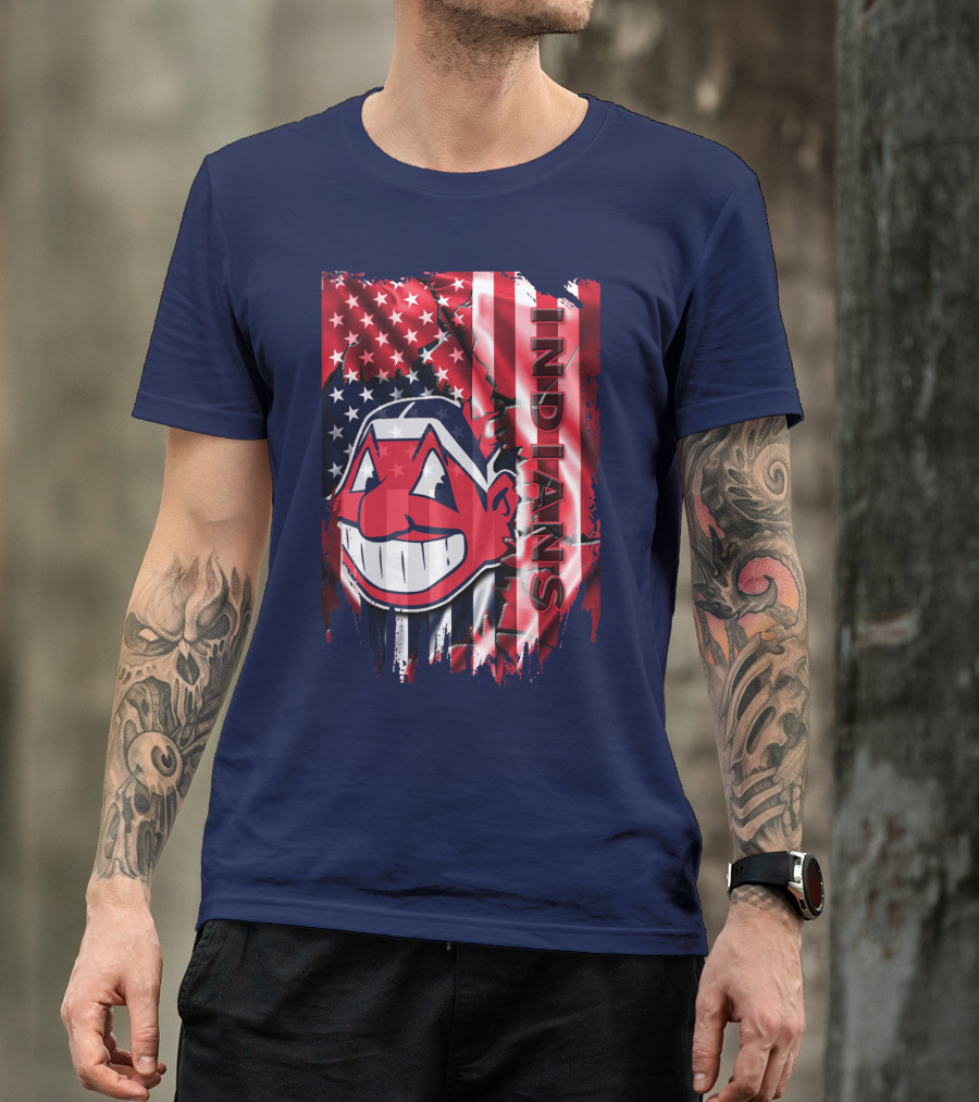 Cleveland Indians Chief Wahoo American Flag Patriotic Baseball T-Shirt