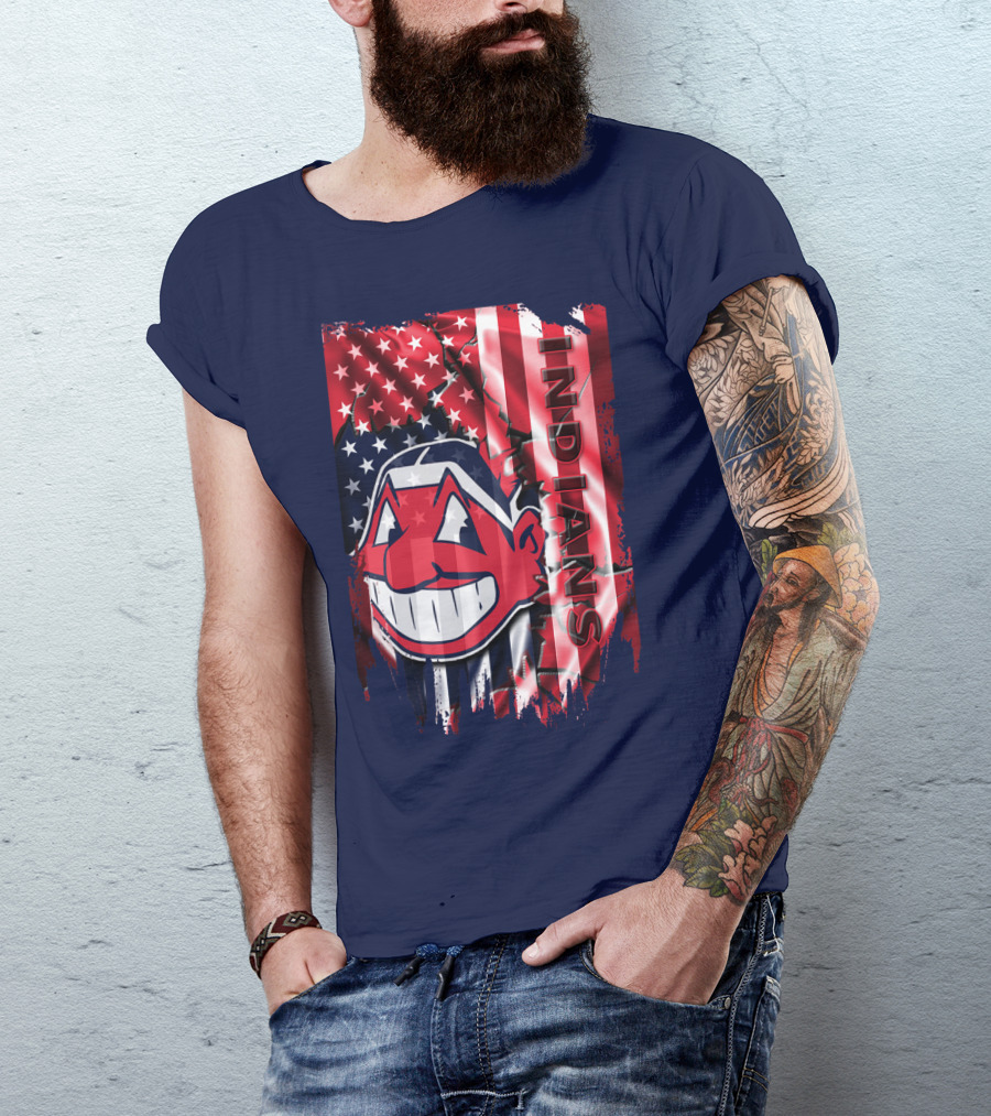 Cleveland Indians Chief Wahoo American Flag Patriotic Baseball T-Shirt