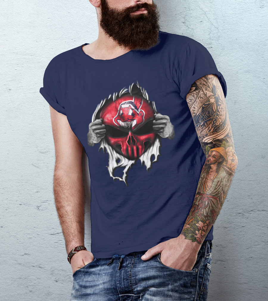 Cleveland Indians Skull Mask Ripping T-Shirt