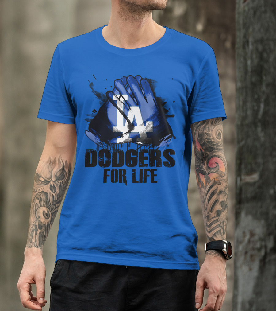 La Dodgers For Life Blue Graphic Featuring Iconic Logo With Hands T-Shirt