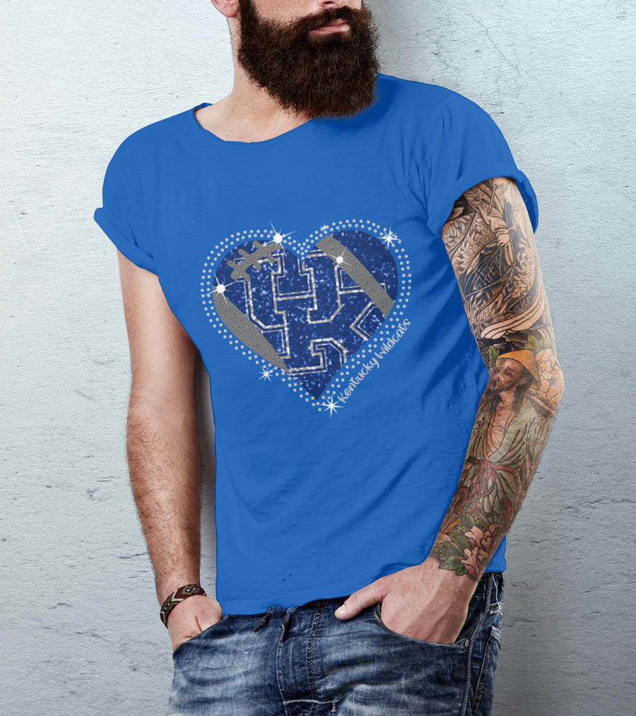 Kentucky Wildcats Heart Football Logo Sparkle Blue T-Shirt