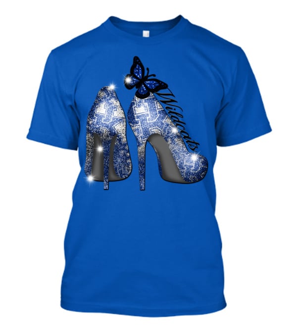 Kentucky Wildcats High Heels And Butterfly In Blue T-Shirt