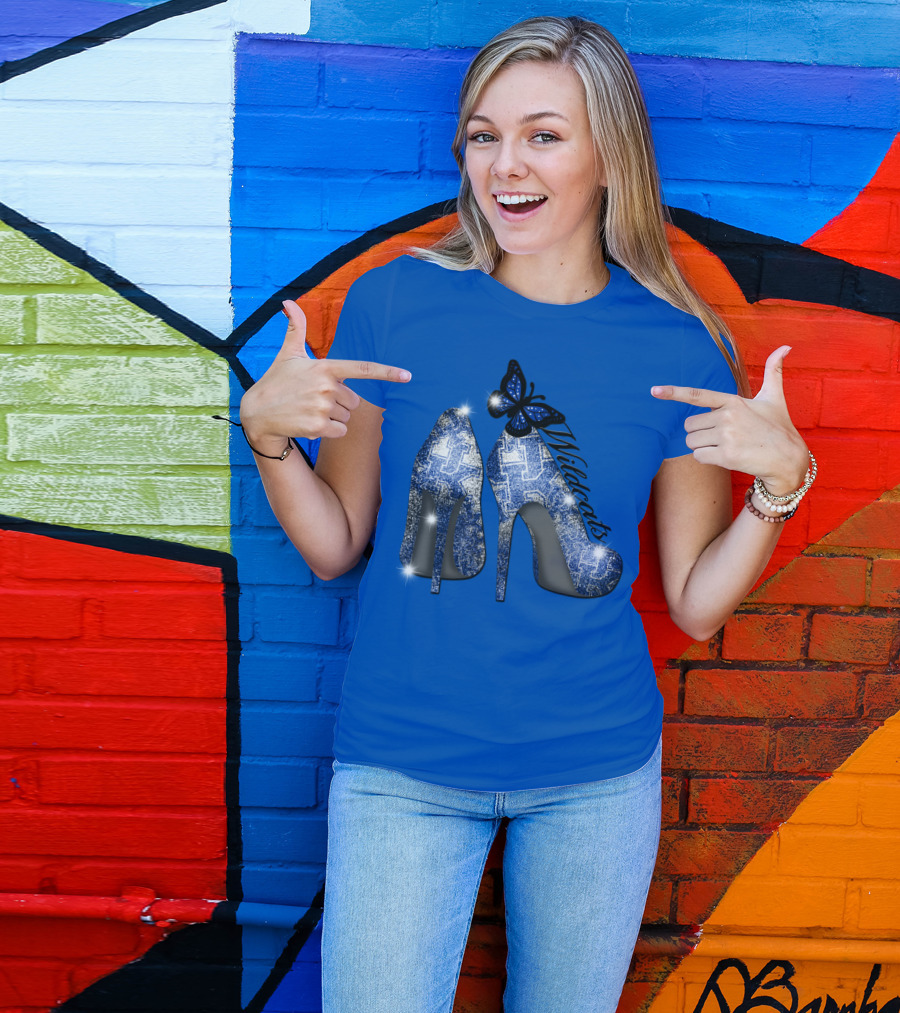Kentucky Wildcats High Heels And Butterfly In Blue T-Shirt