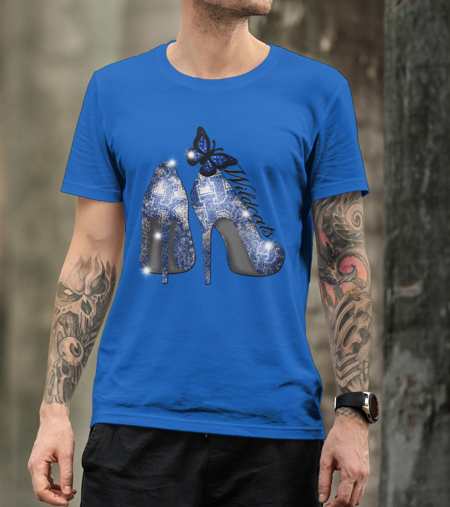Kentucky Wildcats High Heels And Butterfly In Blue T-Shirt