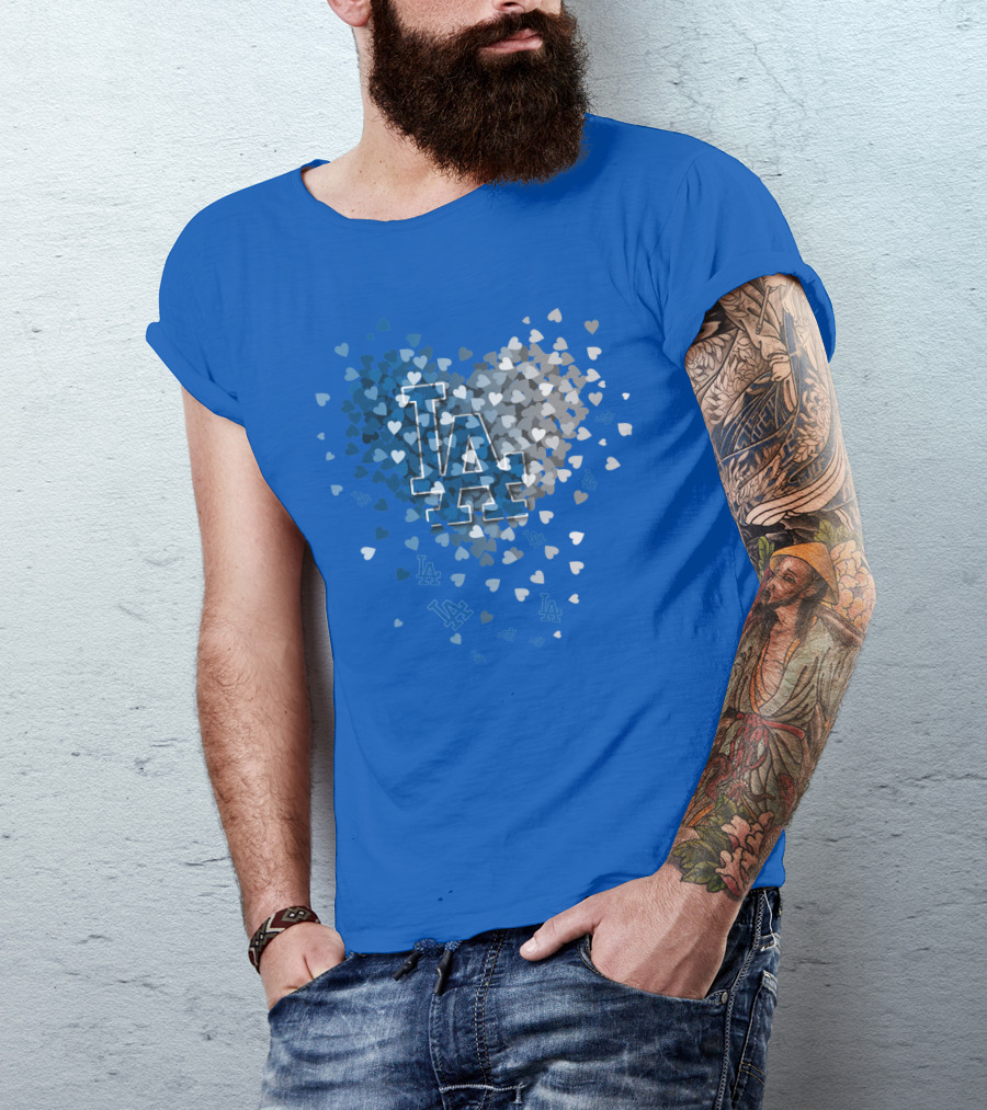 Los Angeles Dodgers La Hearts Logo Blue T-Shirt