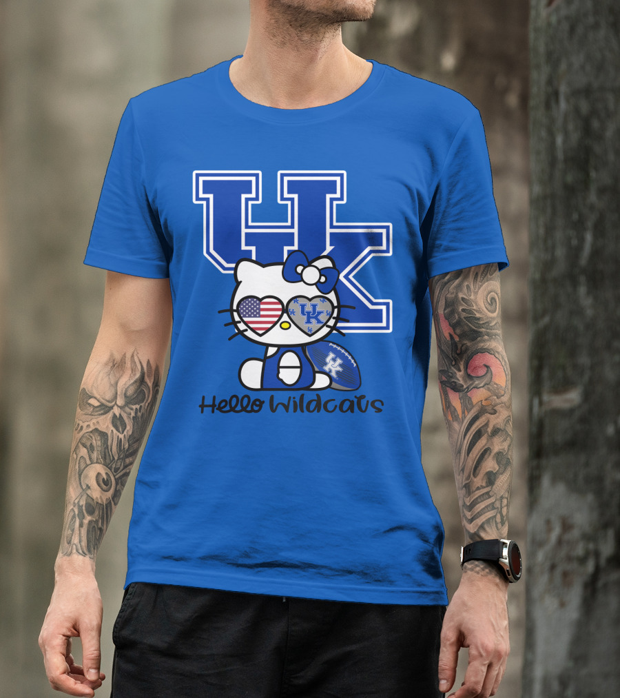 Hello Wildcats Uk Logo Hello Kitty With American Heart And Football T-Shirt