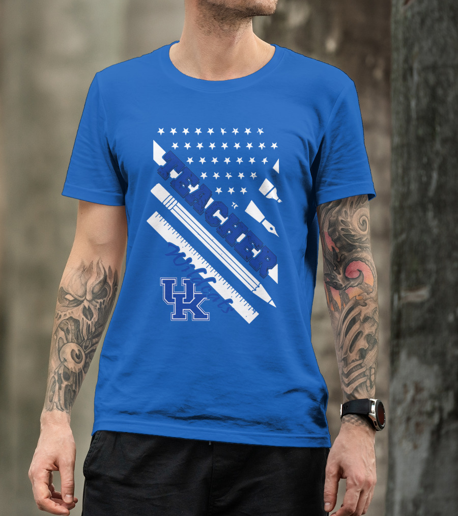 Teacher Wildcats Uk Logo With Stars And Pencils T-Shirt