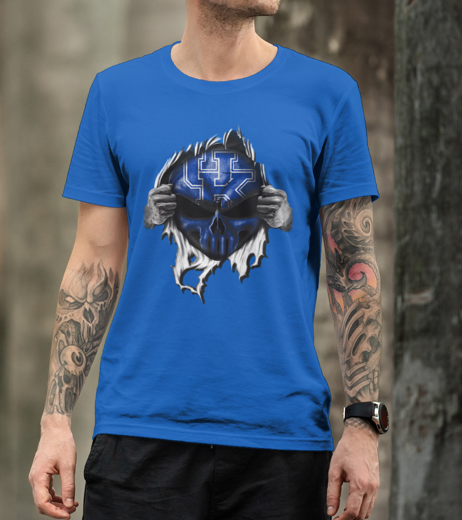 Kentucky Wildcats Skull UK Logo Blue Background T-Shirt