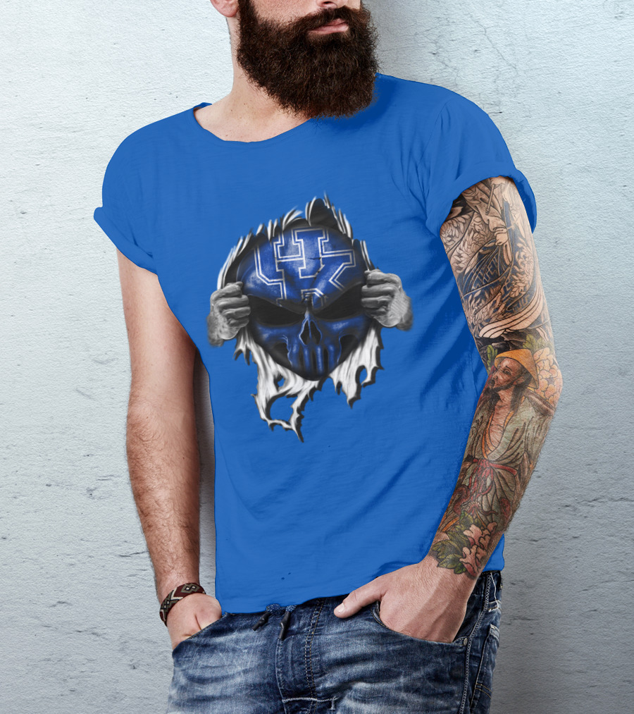 Kentucky Wildcats Skull UK Logo Blue Background T-Shirt