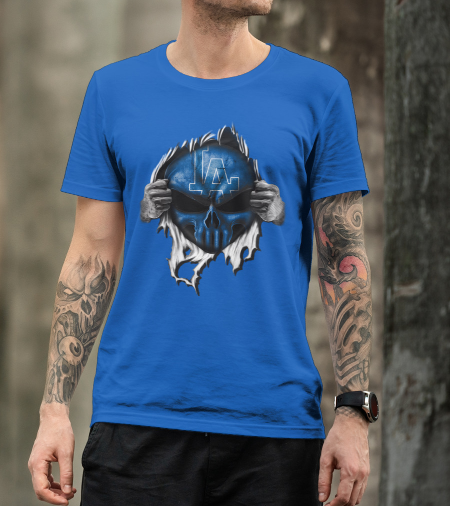 Los Angeles Dodgers LA Blue Skull Hands Peeling T-Shirt