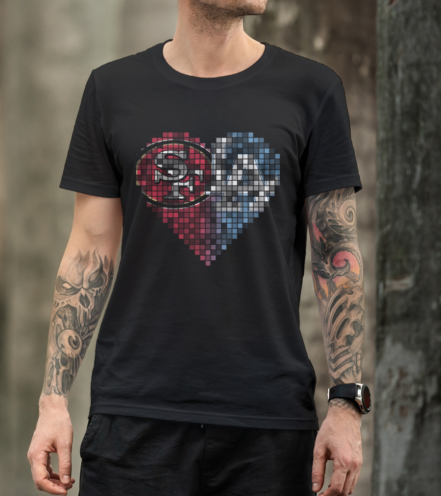 Ttr 002 San Francisco 49ers Los Angeles Dodgers Heart Pixel Mosaic T-Shirt