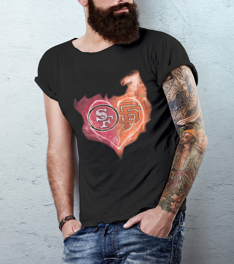 San Francisco 49ers Giants Heart Flame Combo T-Shirt