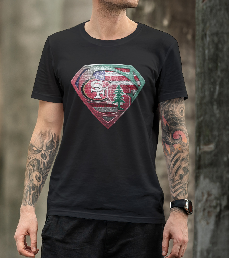 Stanford Cardinal San Francisco 49ers Superman Shield Flag T-Shirt
