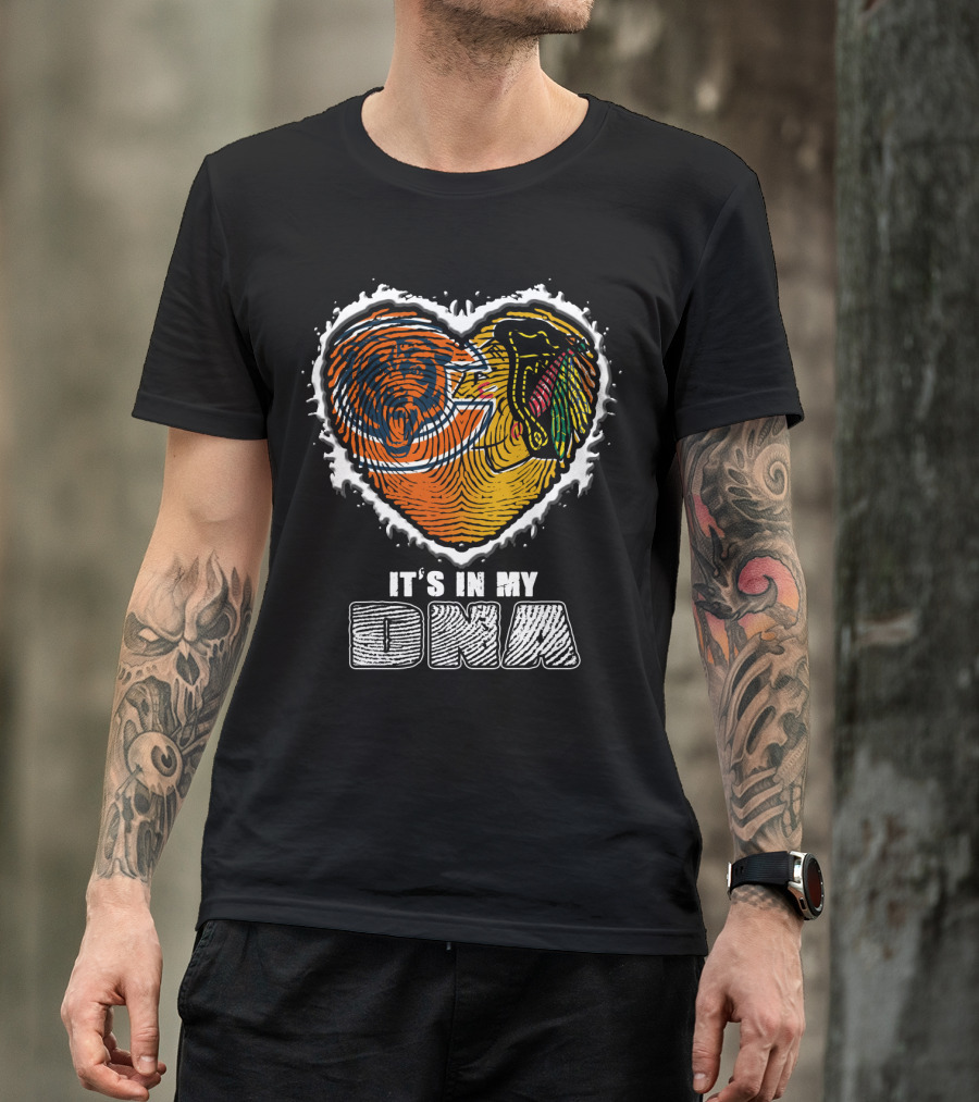 It’s In My Dna Chicago Bears Blackhawks Fingerprint Heart T-Shirt