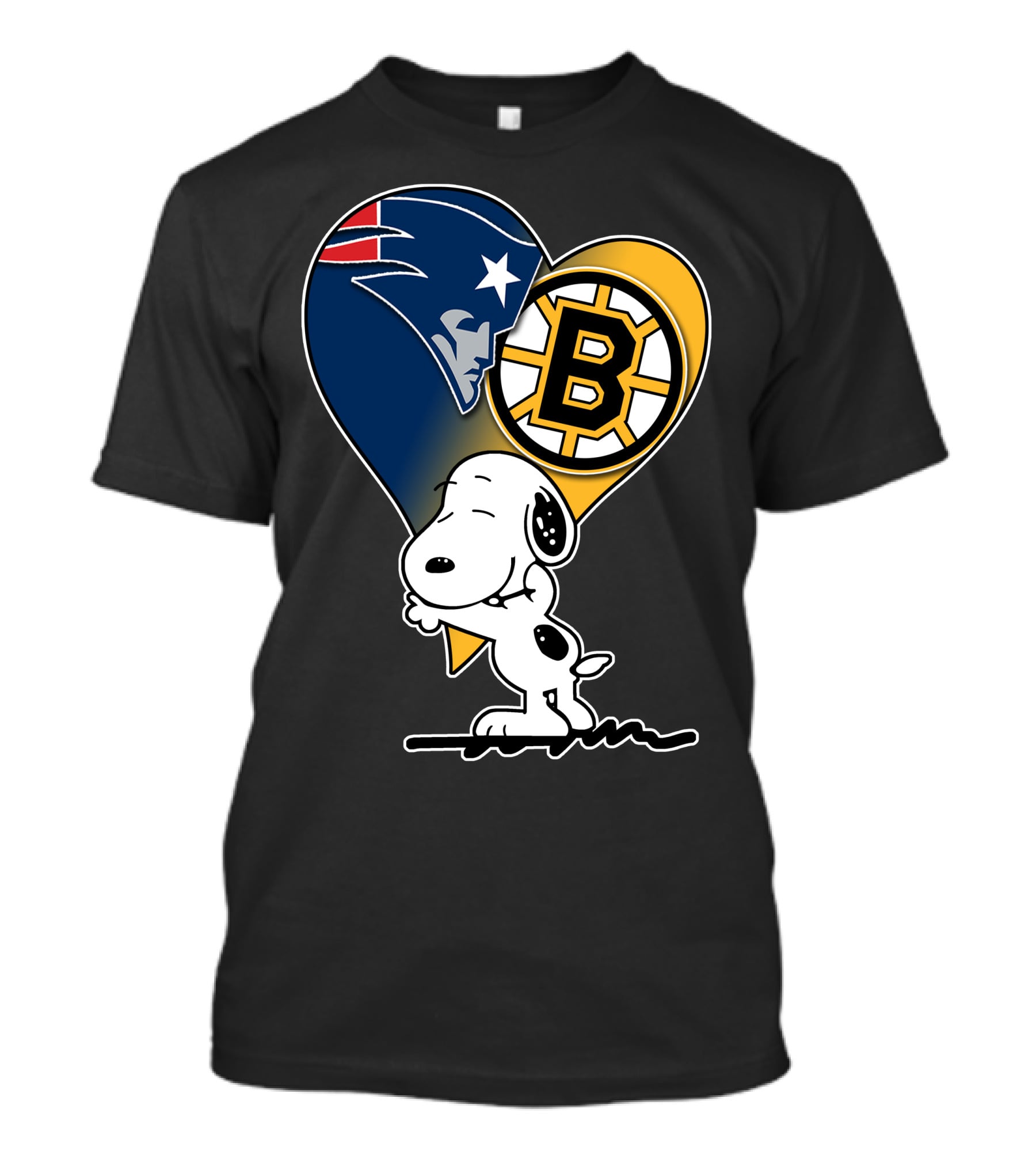 Patriots Bruins Snoopy Heart Hug T-Shirt