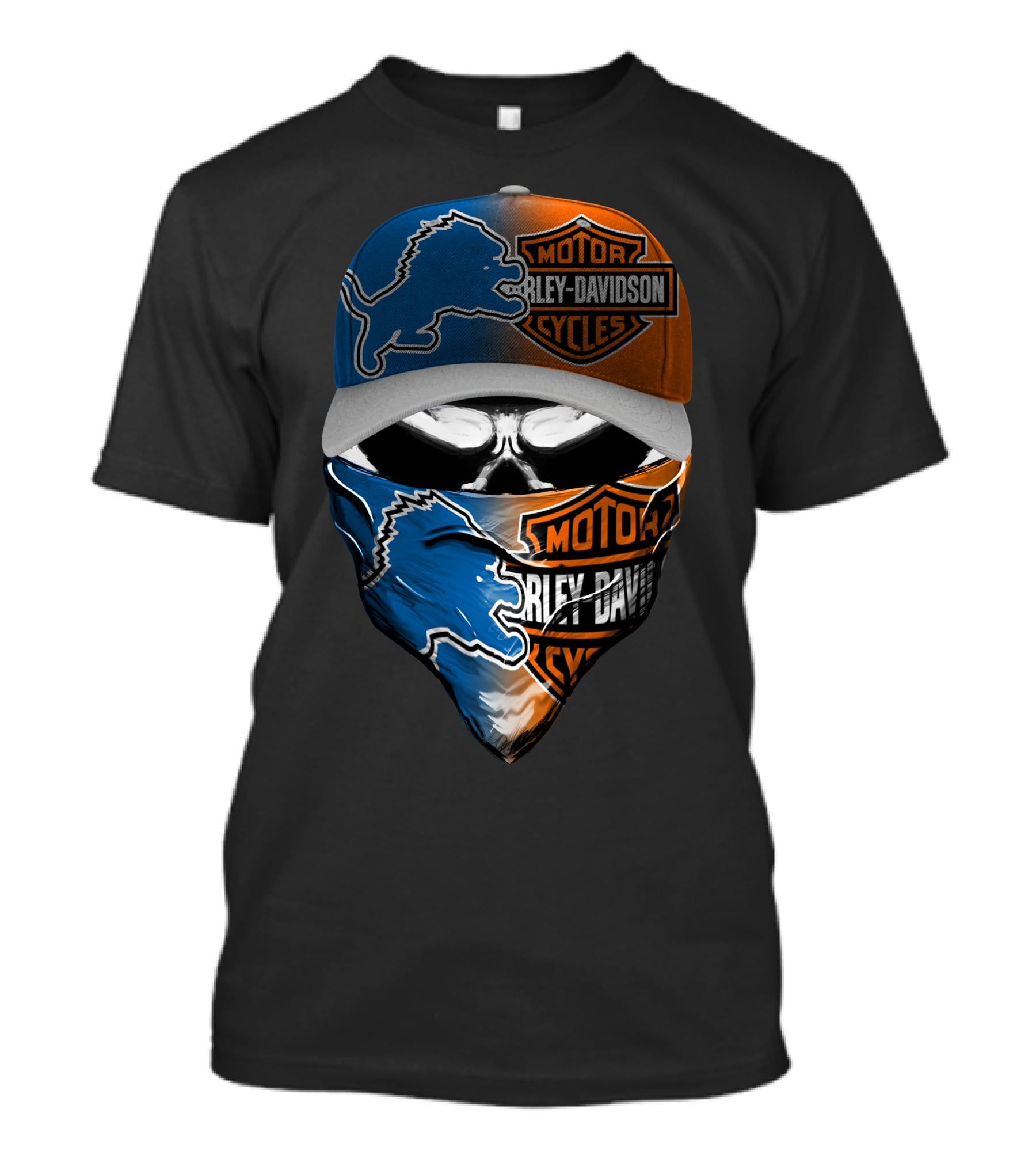 Detroit Lions Harley Davidson Motorcycles Skull Mask T-Shirt