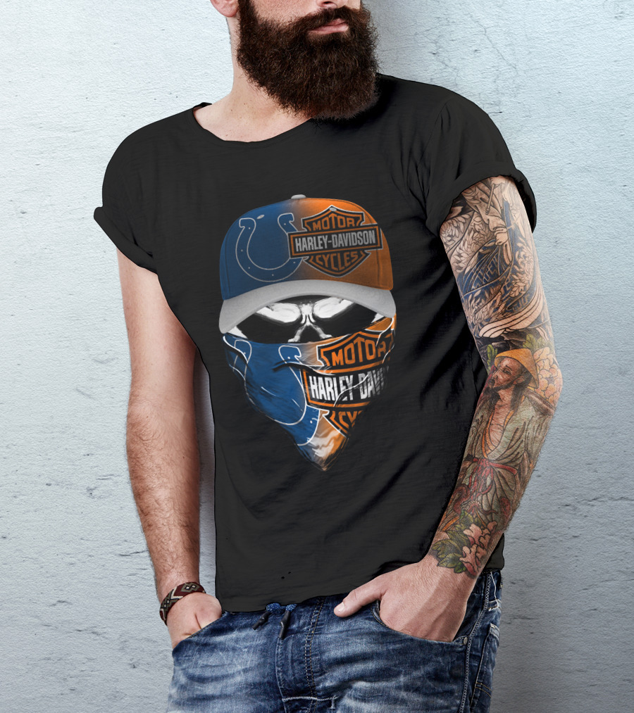 Harley Davidson Motorcycles Colts Skull Hat Bandana T-Shirt