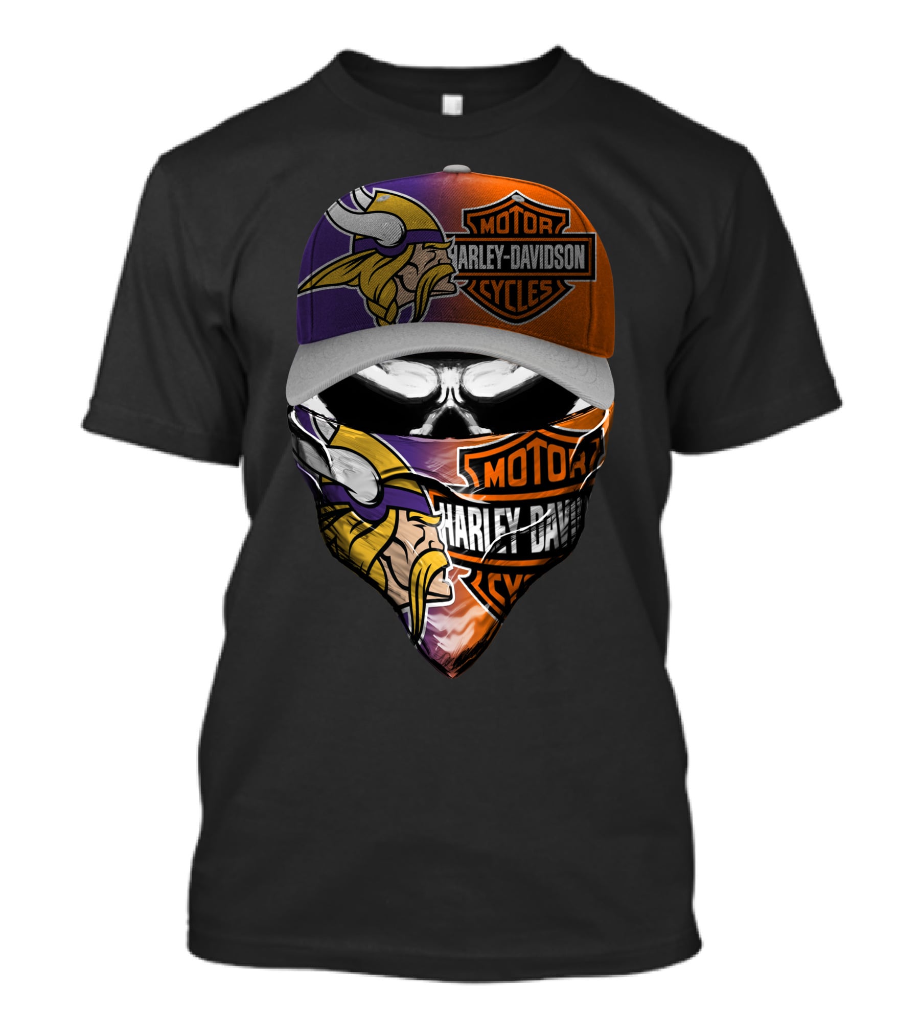 Harley Davidson And Viking Helmet Motif T-Shirt