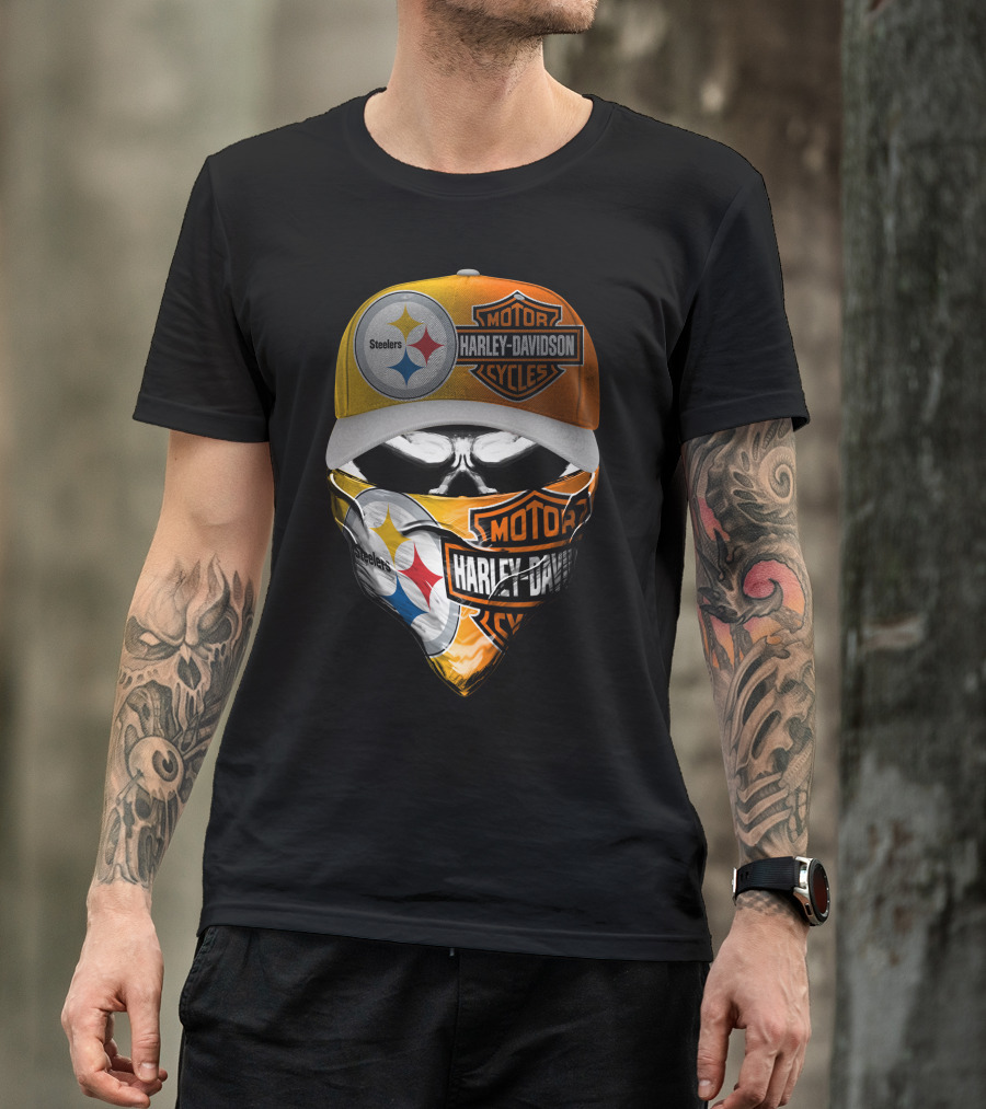 Steelers Harley Davidson Motorcycles Skull Mask T-Shirt