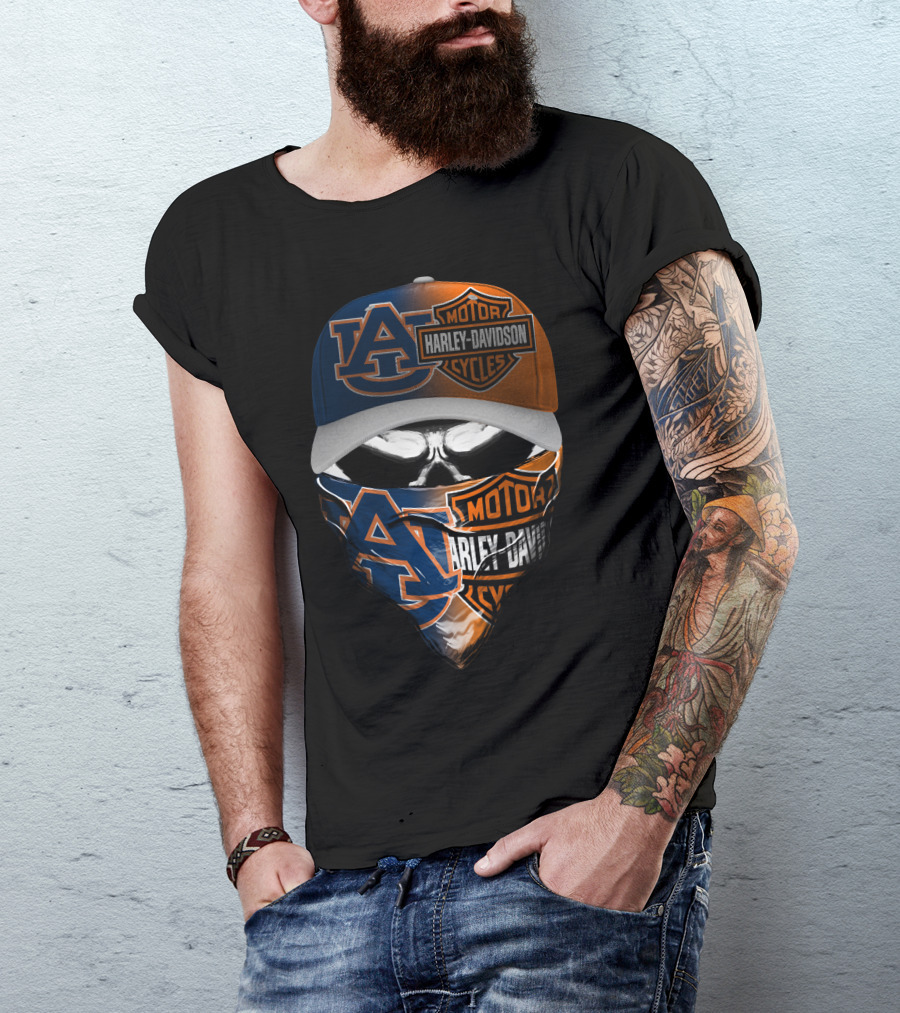 Auburn Tigers Harley Davidson Motorcycles Skull Combo T-Shirt