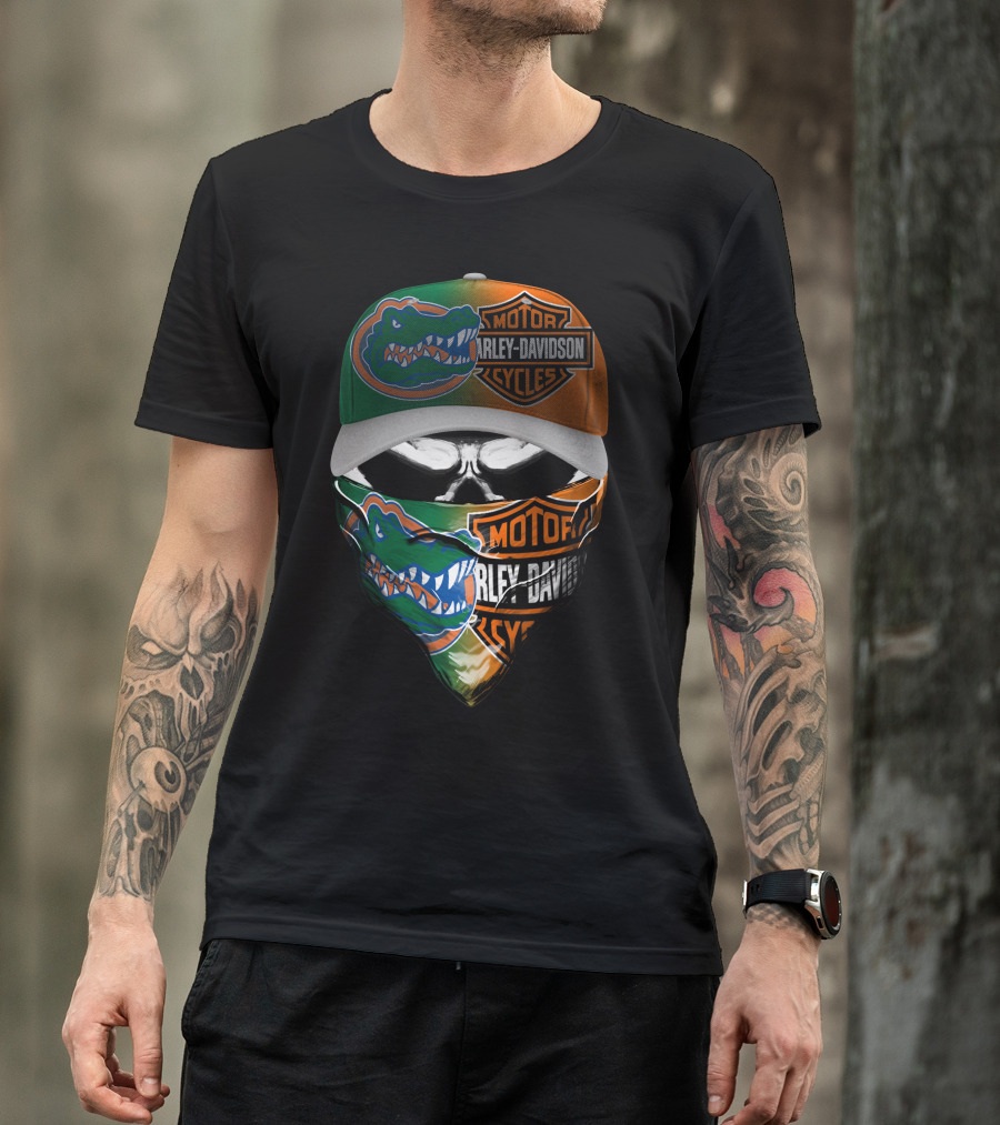 Harley Davidson Gator Face Mask And Cap With Motorcycles T-Shirt